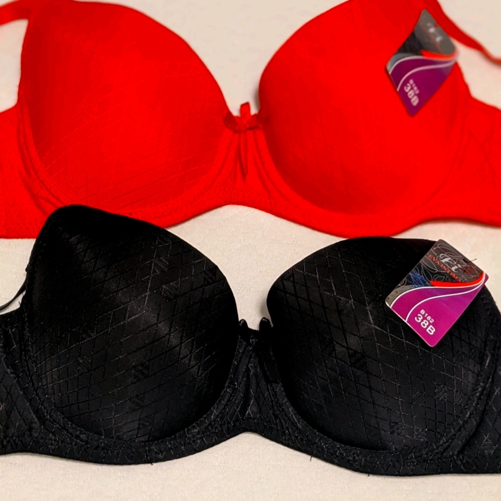2 38B Lightly lined black & red bras